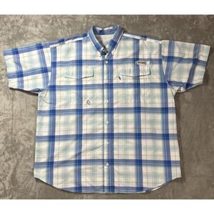 Columbia PFG Blue White Omni-Shade Mens XL Lightweight Vented Fishing Shirt
